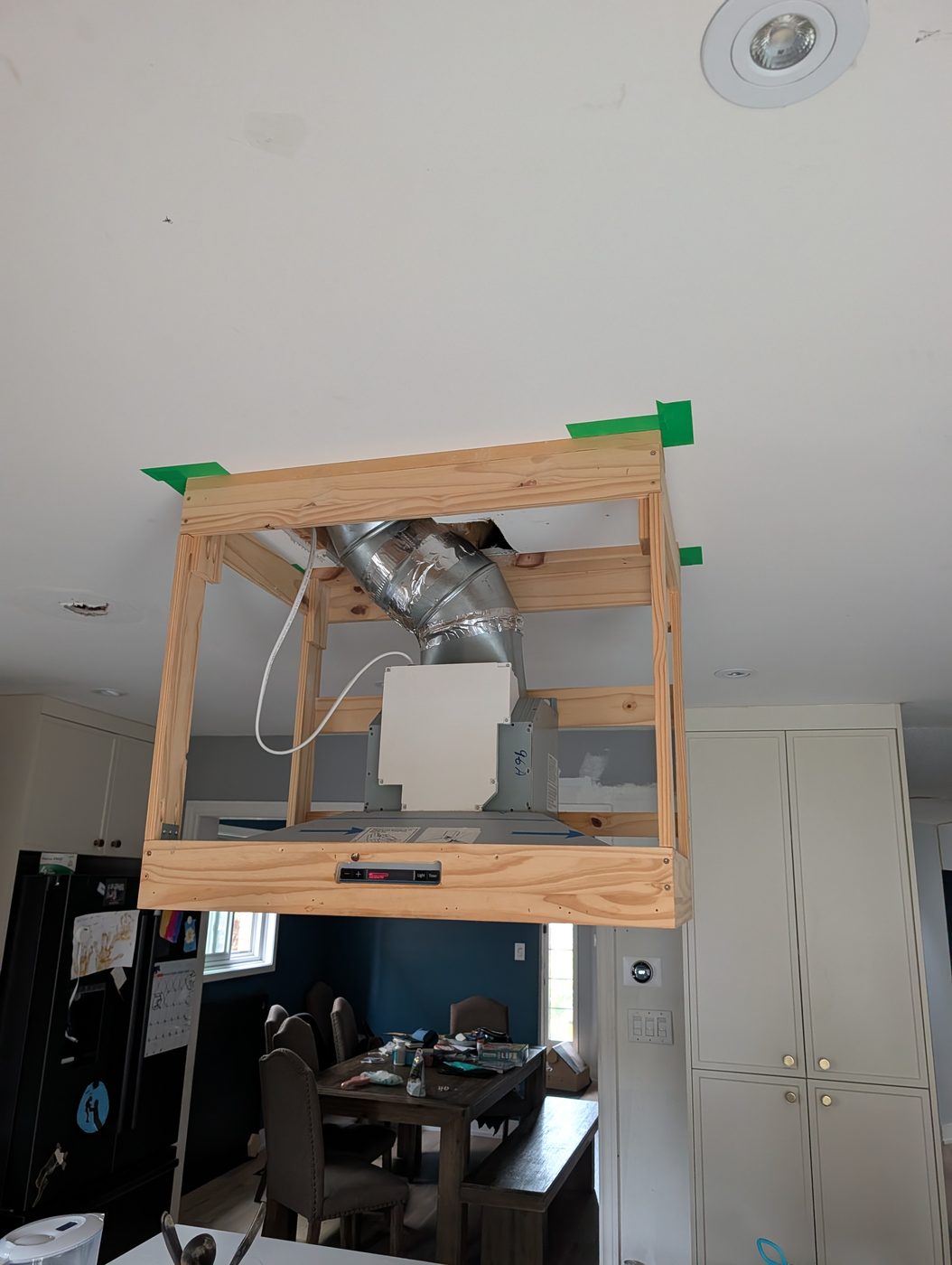 Range hood canopy framing in progress
